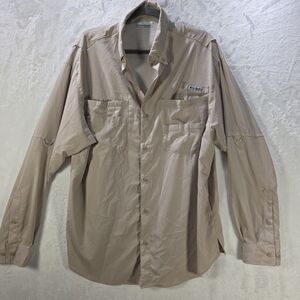Mens Columbia PFG Fishing Shirt Tan Long Sleeve Size Large